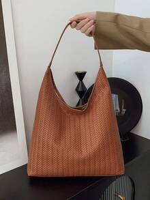 حقيبة كتف كبيرة السعة عصرية للنساء، تصميم - بني - مشاهدة 5