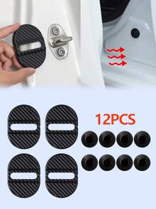 4Pcs Carbon Fiber Textured Anti-Rust Door Lock Cover – Universal Shock-Absorbing And Noise-Reducing Buffer Pad For Door Locks, Rainproof And Moisture-Proof