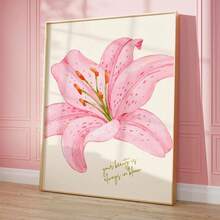 1 pieza Lienzo colgante, Pintura de lienzo de arte de lirio rosa: "Tu belleza florecerá para siempre" Arte de pared en lienzo, Arte de chica funky, Arte de cita inspiradora, Decoración del hogar. - Multicolor - Ver 2