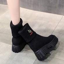 Women's Slim Fit Tall Boots, Comfortable Versatile Fold-Over Short Boots