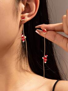 Climbing Santa Claus ~ Unique Asymmetric Long Tassel Earrings, Elegant Dangle Earrings