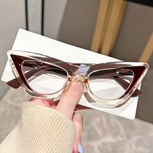 Multi-Degree Progressive Reading Glasses - +1.0 To +4.0 Non-Prescription Magnifying Glasses, Suitable For Elderly And Adults, Computer And Distance Vision, Triangle Cat Eye Frame With Blue Lenses And Transparent Nose Bridge, Ergonomic Design, Multiple Colors Available (Brown/Black/Blue/Gray/White) - Suitable For Reading Books, Smartphones, TV - Long-Lasting Comfort And Clear Vision - Available In Degrees From +1.0 To +4.0 - 茶 - 查看 16