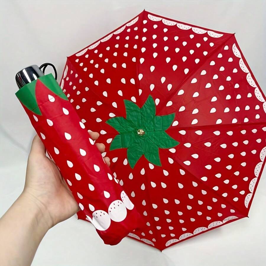 Manual Strawberry Transparent Umbrella Is Easy To Fold And Put Away, Strong And Durable, Can Be Used To Protect Against Rain And Rain, Outdoor Sun Protection And Rain Protection Tools, Suitable For Outdoor Sun Protection Tools, Outdoor Rain Protection Products, Outdoor Travel Supplies, Casual Travel Convenient Umbrella, Birthday Gift, New Year Gift