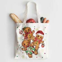 1 pièce/Multipack Sac fourre-tout en canevas Bonhomme en pain d'épices de Noël, sac à légumes, 36*38cm, pochette de rangement décorative saisonnière pour cuisine et salle à manger, cadeau