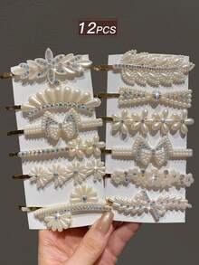 6/12/18 Stück Damen Stil, modisch und elegant, süß, funkelnd, mit Strass und Kunstperlen, Schmetterling und Blumen Formen, Multi Version Haarklammern Set, geeignet für Alltag und Party, Damen Haarzubehör, empfohlene Geschenke, Haarklammern, Haarspangen, Haarclips, Haarspangen, Kopfschmuck - Verschiedenfarbig - Übersicht 20