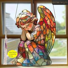 1 pièce Ange acrylique 2D exquis - Décoration murale de style verre peint coloré, convient pour le salon, la chambre à coucher, le studio - Cadeau idéal pour le Nouvel An et les amateurs de contes de fées, sans alimentation électrique, plat 2D