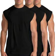 Conjunto de Camisetas Deportivas de Fitness,Chaleco Deportivo de AlgodóN para Hombre,Camiseta de Running de Secado RáPido,Adecuada para Correr,Fitness - Negro+Negro+Negro - Ver 2