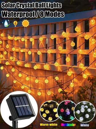 1 st solcellsslinga för utomhusbruk vattentät 20 lysdioder / 50 lysdioder / 100 lysdioder soldrivna 8 lägen kristallkula ljus solcellsfe ljus för trädgård, gräsmatta, gård, veranda, lusthus, bistro bröllopsfestdekor (varmvit, flerfärgad, vit), jul, halloween, nyår och högtidsdekoration