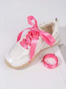 1 Pair 120CM Flat Satin Shoelaces - Colorful Polka Dot Silk Shoelaces Wide Shoelaces For Sneakers, Skate Shoes, Boots / Shoelace Accessories Only, Shoes Not Included - Hot Pink - View 1