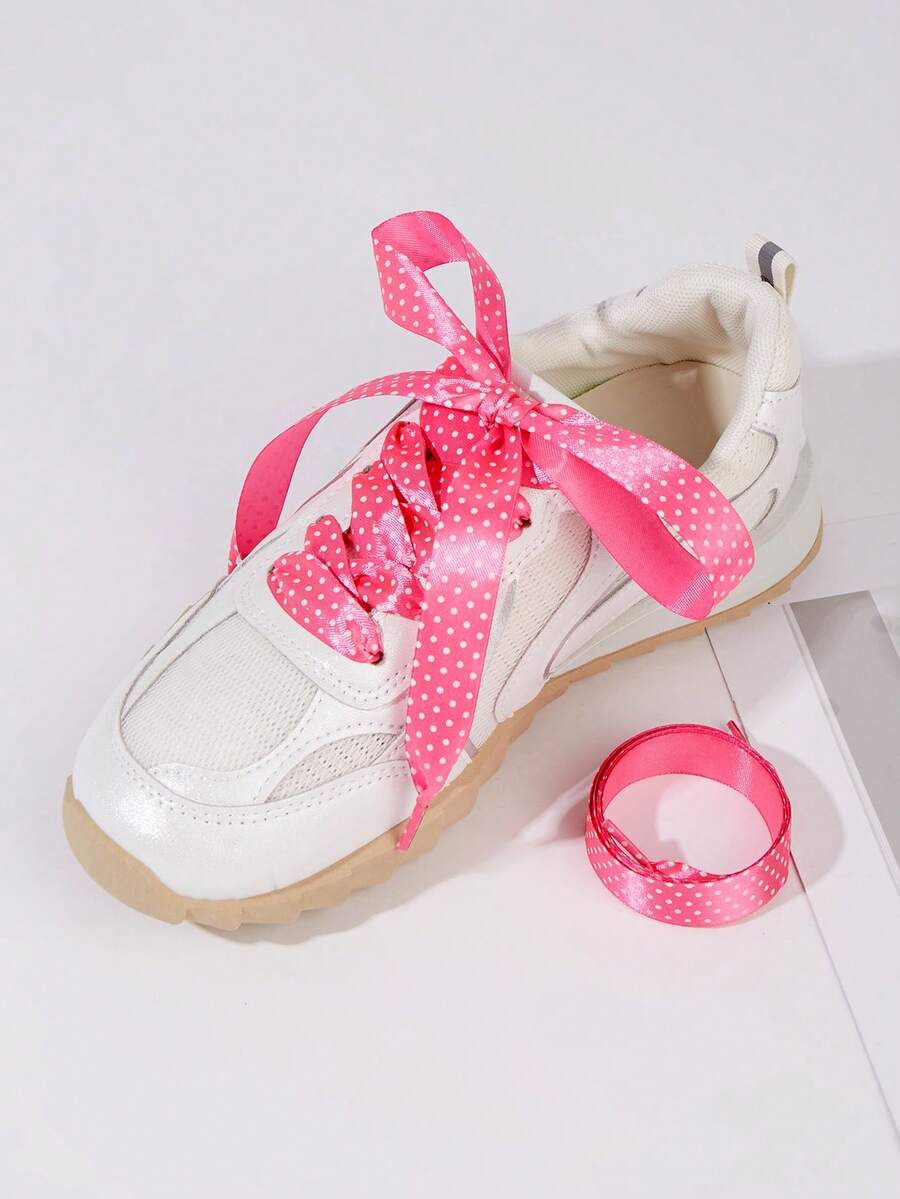 1 Pair 120CM Flat Satin Shoelaces - Colorful Polka Dot Silk Shoelaces Wide Shoelaces For Sneakers, Skate Shoes, Boots / Shoelace Accessories Only, Shoes Not Included - Hot Pink - View 1