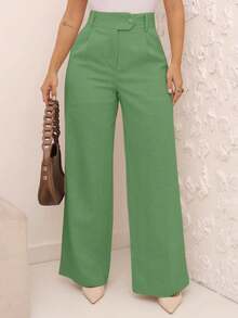 Emili Moda Women's Comfort Linen Pantaloons, High Waist, Lining - màu xanh lá - Xem 1