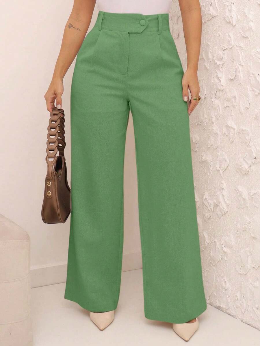 Emili Moda Women's Comfort Linen Pantaloons, High Waist, Lining - màu xanh lá - Xem 1