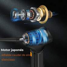 SNORF Aire Comprimido, Sopladora de Aire Inalambrica con 80000 RPM, 3 Niveles de Velocidad, Batería 6000mAh, 5 Accesorios y LED - Blanco - Ver 4
