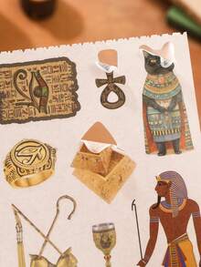 50 piezas/Paquete Pegatinas con Temática Egipcia Vintage, Pegatinas Decorativas Creativas y Estéticas, Materiales de Manualidades para Decoración DIY, Regalos de Vacaciones, Scrapbooking Personalizado, Útiles Escolares