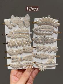 6/12/18 Stück Damen Stil, modisch und elegant, süß, funkelnd, mit Strass und Kunstperlen, Schmetterling und Blumen Formen, Multi Version Haarklammern Set, geeignet für Alltag und Party, Damen Haarzubehör, empfohlene Geschenke, Haarklammern, Haarspangen, Haarclips, Haarspangen, Kopfschmuck - Verschiedenfarbig - Übersicht 21