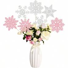 DGyufise 12Pcs Snowflake Frozen Birthday Party Supplies Glitter Snowflake Centerpieces Sticks Snowflake Birthday Party Decoration Winter Theme Birthday Party Frozen Table Decorations Pink Silver10