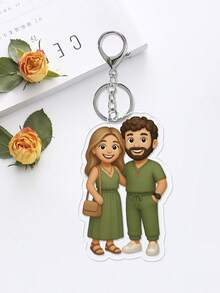 定制照片亚克力钥匙扣，个性化照片钥匙扣，全家福照片钥匙扣，狗狗钥匙扣，宠物照片钥匙扣，宝宝照片钥匙扣，情侣照片钥匙扣，个性化纪念品，纪念照片钥匙扣，送给亲人的礼物，独特的慰问礼物，多功能，装饰性强，可重复使用，家居装饰 - C-人物卡通化鑰匙圈 - 查看 4