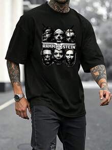 Camiseta para hombre con estampado gráfico vintage y imagen de banda desgastada. Corte cómodo. Manga corta. Cuello redondo. Estilo informal. Disponible en varias tallas. Perfecta para fanáticos del rock y asistentes a conciertos. - Negro - Ver 2
