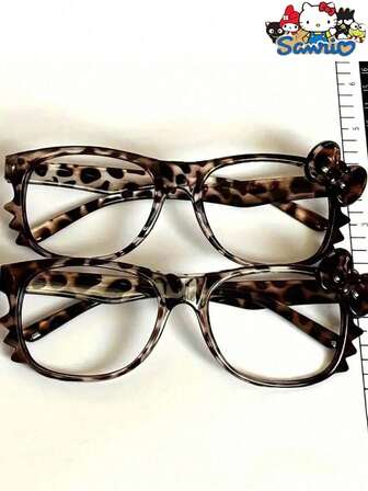 Sanrio Hello Kitty Leopard Print Without Lenses Glasses Frames - Y2K Retro Fashion Accessory, Lightweight Plastic With Floral Accents, Lens-Free Decorative Eyewear For Women - Perfect Cute Gift For Mom",Month's Day Gifts Back To School Costumes Women Glasses Gifts For Christmas Merry Christmas Christmas Trees Christmas Lights
