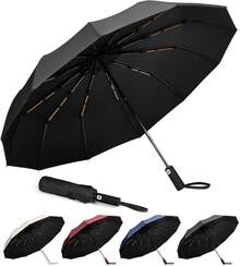 Paraguas Plegable Automático Reforzado,Sombrilla Plegable Grande Resistente al Viento y Lluvia con Protección UV,Grande para Lluvia y Sol,Con 24 Varillas Reflectantes,Hombres y Mujeres - azul - Ver 8