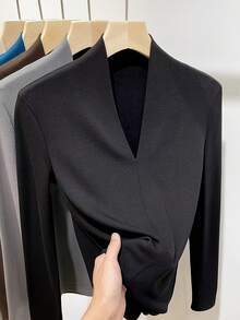 Damen Große Größen V-Ausschnitt Langarm T-Shirt, Slim Fit modischer Lässig Layering Top, Herbst/Winter