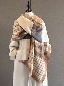 1pc 2025 Autumn/Winter New Plaid Horse Jacquard Scarf For Women, Office Shawl, High-End Versatile Warm Neck Wrap - Multicolor - View 9