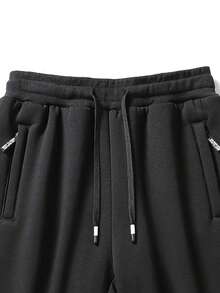 休闲纯色长裤，男士健身运动服，可调节抽绳腰带，适合所有季节，是健身、运动、户外活动的理想礼物 - 黑色 - 查看 5