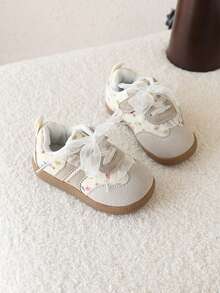 1 Pair Girls Princess Lace Casual Shoes, Soft Bottom Toddler Shoes, Autumn - Beige - View 5