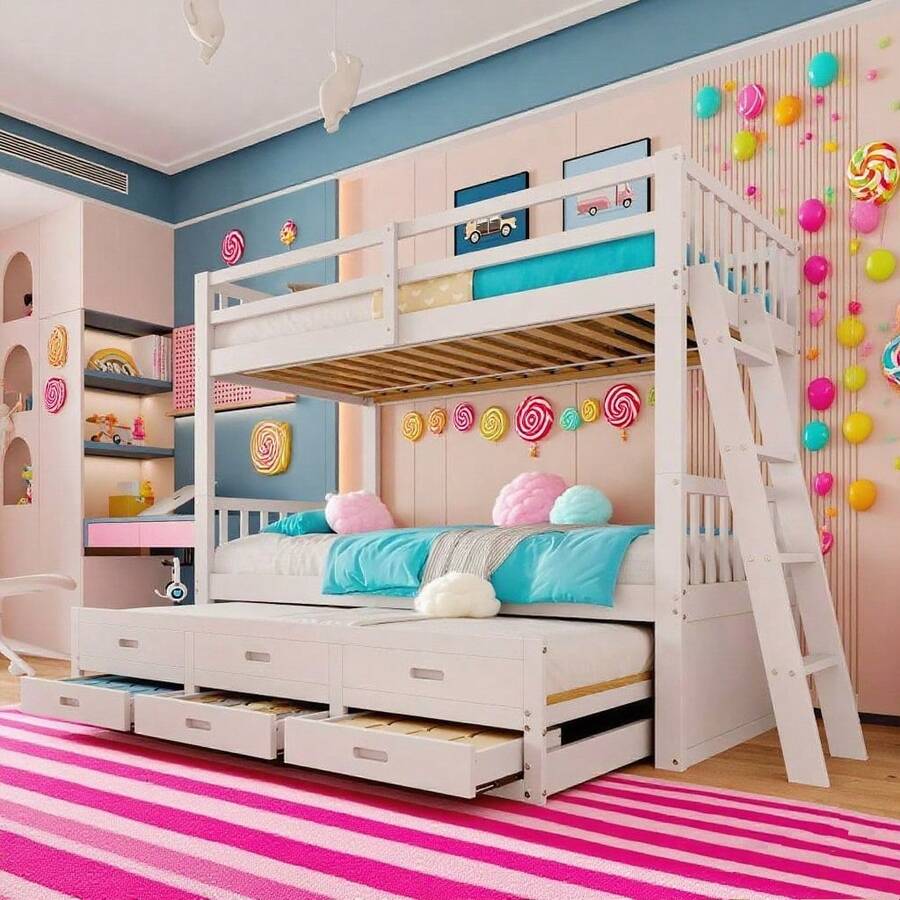 Kids Bed Frames, Headboards & Footboards - White + Pine + 90cm*200cm-1 - View 1