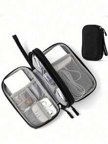 1pc Dual Layer Digital Accessories Organizer Bag, Multifunctional Storage Pouch, Waterproof Portable Electronics Organizer, Suitable For Short Trip Toiletry Bag, Travel Essential Storage Bag, Unisex Electronic Accessories Storage Bag. Can Hold Cables, Chargers, Phones, Earphones, Power Adapters, Charging Cables, Wireless Mouse, SD Cards, USB Mouse, Phone Cases, Wireless Earphones, Bluetooth Earphones, Earbuds. Applicable For Business, Travel