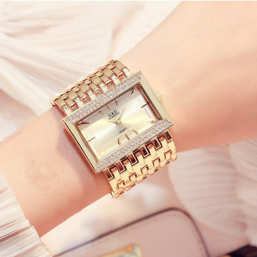 1pc New Luxury Diamond-Encrusted Women's Wrist Watch, Elegant Square Dial, Quartz Movement, Suitable For Daily, Casual, Holiday, Party Occasions, Gift - Multicolor - View 1