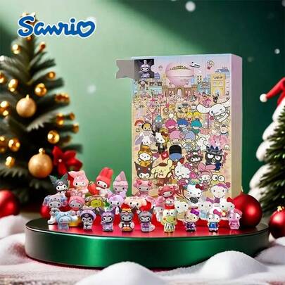 Sanrio [Calendario dell'Avvento Hello Kitty Natale] Calendario dell'Avvento di Natale Sanrio Hello Kitty - 24 giorni di simpatici personaggi, calendario dell'Avvento in resina con scatola misteriosa a sorpresa, confezione regalo da collezione per bomboniere e decorazioni (batterie non necessarie)