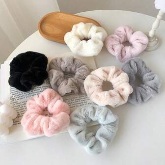 2pcs/8pcs Plush Scrunchies, Elastic Hair Ties, Ponytail Holders, Soft Scrunchie Hair Accessories, Cute & Simple For Everyday Casual Wear ,Hair Elastics ,Hair Rubber Bands ,Hair Rope