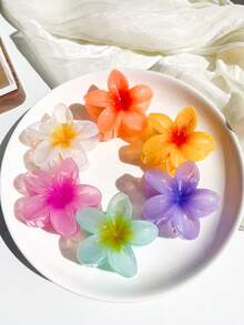 6pcs/1pc 7.3cm/2.87in White, Yellow, Pink, Blue, Purple, Orange Beach Hibiscus Flower Shaped Random Mixed Color Lightweight Plastic Hair Clips, Fashion Versatile High-End Elegant Simple Solid Color Hair Claws, Suitable For Daily Outing, Casual, Party, Commute, Beach Holiday, Ponytail, Bun, Face Washing, Makeup, Outfit Accessory Winter Hair Clutch Elegant Claw Clips Women Hair Accessories - Multicolor - View 12