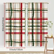 2PCS Christmas Day Curtains With Red, Green, And Yellow Checkered Lines - Simple Style, Pole Pockets To Protect Privacy, Machine Washable Polyester Holiday Decoration - Suitable For Decorating Various Scenes In Living Rooms, Study Rooms, And Bedrooms