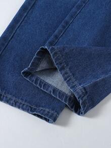 1 pezzo Jeans in denim lavaggio scuro con fiocco, stile casual retrò semplice e confortevole, nuovo per autunno/inverno, per ragazze