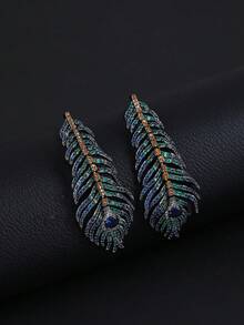 1 Cặp bông tai dài kiểu trang sức sang trọng đính đá Cubic Zirconia và lông vũ, bông tai thời trang cho nữ, thích hợp cho trang phục trang trọng, quà tặng sinh nhật và ngày lễ - Thả bông tai - Xem 5