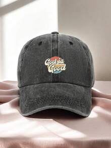 1pc God Is Good Graphic Print Classic Baseball Cap - Vintage Distressed, Lightweight, Adjustable, Solid Color, Unisex Casual Sports Hat - Perfect Dad Hat For Outdoor Activities