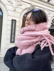 1pc Women's New Fluffy Tassel Scarf, Warm & Comfortable Shawl, Windproof & Warm For Outdoor, Versatile For Daily Wear, Autumn/Winter