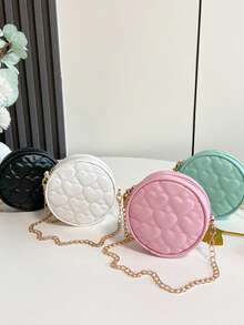 1pc Women's Embroidered PU Leather Small Round Shoulder Bag, Fashion Crossbody Bag