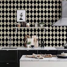 Retro Checkered Peel And Stick Wallpaper Black And White Wallpaper Vintage Plaid British Geometric Wall Paper Bathroom Kitchen Cabinet Contact Paper 17.3x78 - 17.3 英吋 x 78 英吋 + 黑色/白色 - 查看 8