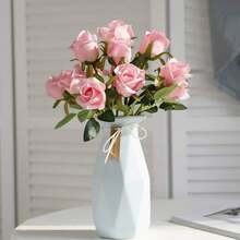 10pcs Pink Artificial Roses, Flowers Valentine's Day Bundle Decoration Wedding Decoration Bride Handheld Flower Wrist Flower Breast Material Home Dining Room Bedroom Vase Decoration Flower Bundle DIY Birthday Party Cake Material Valentine's Day New Years Gifts Material Shooting Props,Vase Decoration,New Year Decoration