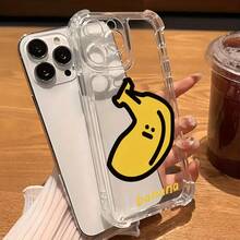 Funda de Teléfono Transparente Anti-Caída de Cuatro Esquinas con Diseño de Plátano Divertido para 16, 15, 14, 13, 12/16, 15, 14 Plus/16, 15, 14, 13, 12 Pro/16, 15, 14, 13, 12 Pro/11/11 Pro/XR/XS Accesorios para Teléfono, Adecuado para Regalo de Todas las Estaciones - Colores mixtos - Ver 7