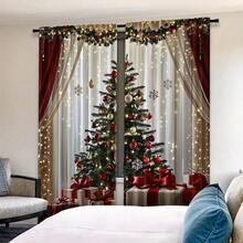 2 piezas de cortinas navideñas de estilo europeo minimalista y lujoso con estampado de copos de nieve de color rojo y dorado, 100% poliéster, con bolsillo para barra, lavables a máquina, sin barras incluidas, decoración navideña de ventana, Jacquard lujoso - Multicolor - Ver 6