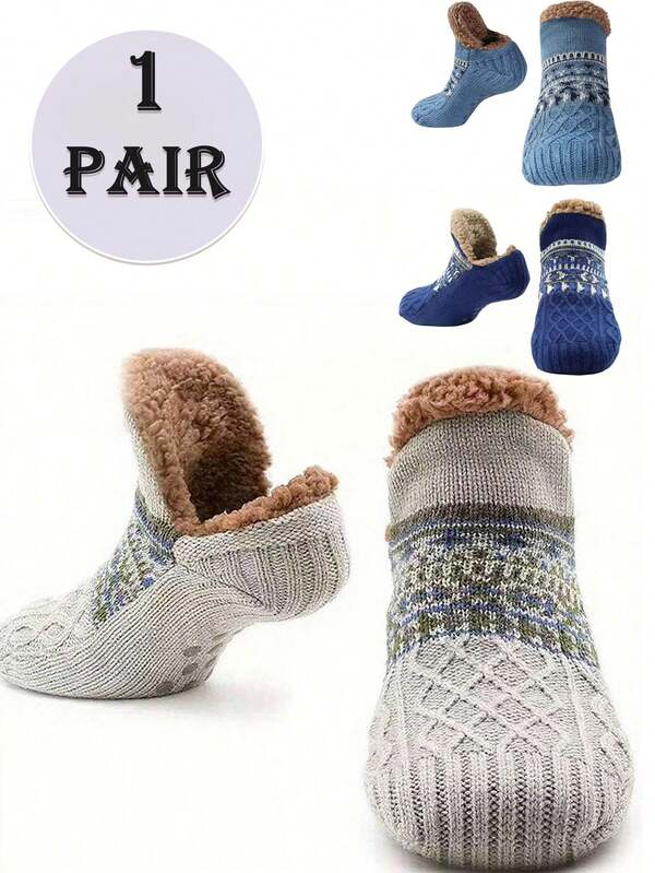 1 Paar (zufällige Lieferung) warme Plüsch-Jacquard-Socken, geeignet für den Innenbereich im Winter