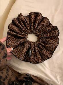 1 szt. Jesienna/zimowa nowa zamszowa gumka do włosów, bardzo duża, dwuwarstwowa, vintage'owa gumka do włosów z nadrukiem w panterkę, wysokiej jakości akcesorium do włosów dla kobiet, gumki do włosów