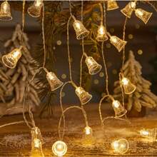 أضواء سلسلة أجراس LED، 10 أو 20 ضوء جرس LED بالبطارية، مناسبة لأعياد الميلاد والسنة الجديدة والشكر وديكور الحديقة والفناء والحفلات، أضواء جنية.