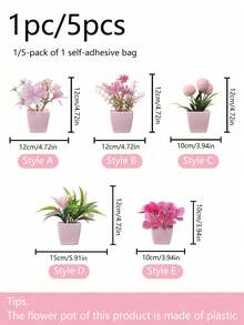 1pc/5pcs Mini Pink Potted Plants, Artificial Rose & Chrysanthemum Bonsai, Suitable For Wedding Party Decor, Home, Restaurant, Office, Mother's Day, Banquet Table Centerpiece - Pink - View 4