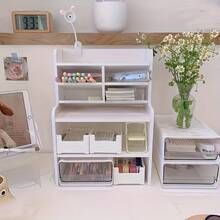 Sleek And Stylish Desktop Organizer, Perfect For Offices, Study Rooms, Living Rooms, Dormitories, And More. Holds Cosmetics, Office Supplies, Books, And Various Items With A Weight Capacity Of 10kg. (Large: 18*89 / Small: 12*44) - 白色 - 查看 11