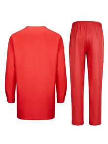 Men's Casual Long-Sleeved Two-Piece Suit, Mid-Length Top And Trousers - Red - View 4